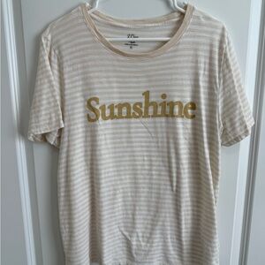 J. Crew Beige and White Striped Tee with “SUNSHINE” in XL